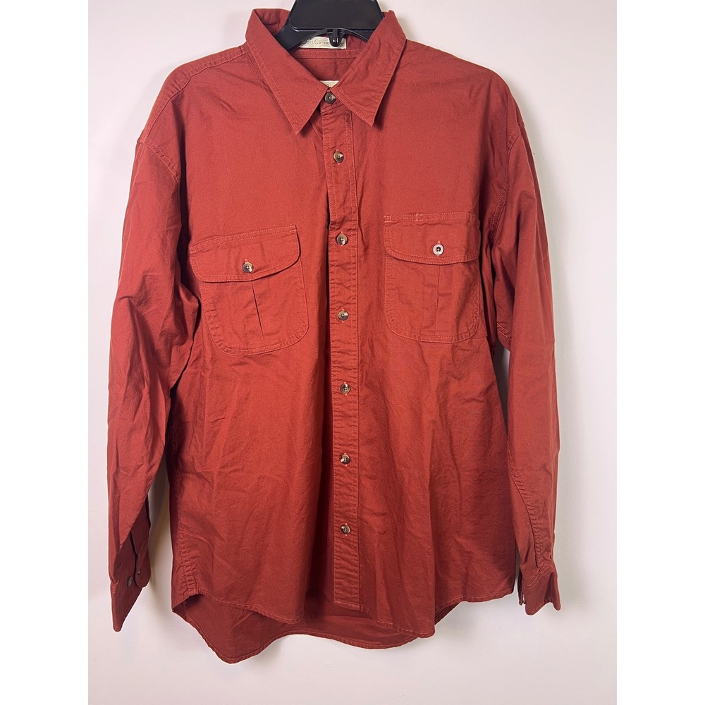 Cabela's Red Long‎ Sleeve Button Up Shirt Two Chest Pockets Elbow Patches Sz L
